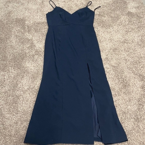 DESSY COLLECTION 3013 SEAMED BODICE CREPE TRUMPET MIDNIGHT DRESS GOWN size 18 - Picture 2 of 10